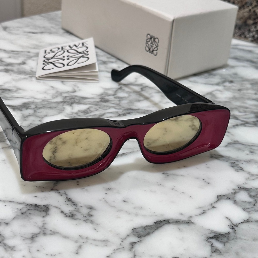 Classic Loewe Paula Ibiza Rectangular Chunky Sunglasses Women OS Black Red